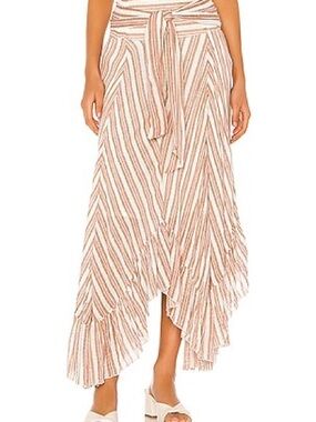 Free People Striped Handkerchief Hem Maxi Skirt Boho Tie Waist Size Small